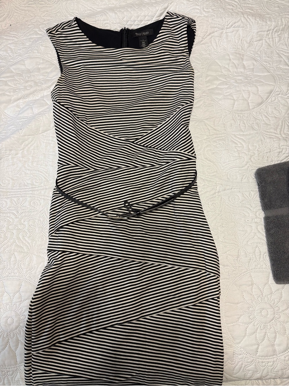 White House Black Market Black and White Striped Sheath Dress